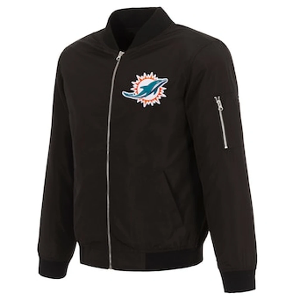 Men's NFL Pro Line by JH Design Black Miami Dolphins Full-Zip Bomber Lightweight Jacket