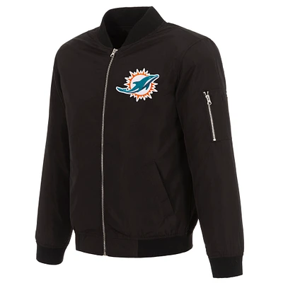 Men's NFL Pro Line by JH Design Black Miami Dolphins Full-Zip Bomber Lightweight Jacket