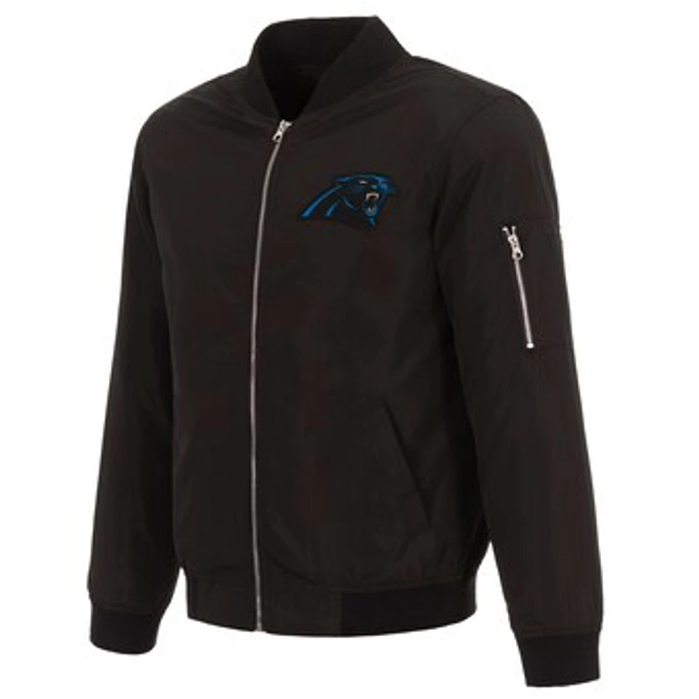 Men's NFL Pro Line by JH Design Black Carolina Panthers Full-Zip Bomber Lightweight Jacket