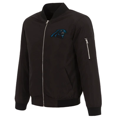 Men's NFL Pro Line by JH Design Black Carolina Panthers Full-Zip Bomber Lightweight Jacket
