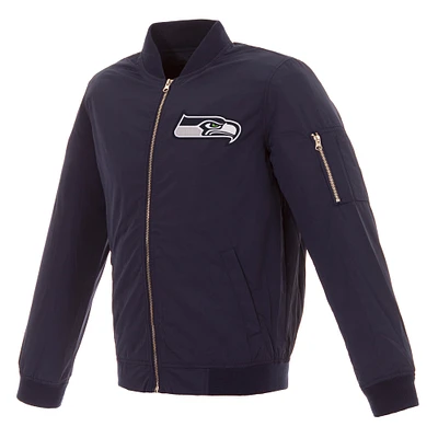 Men's NFL Pro Line by JH Design Navy Seattle Seahawks Full-Zip Bomber Lightweight Jacket