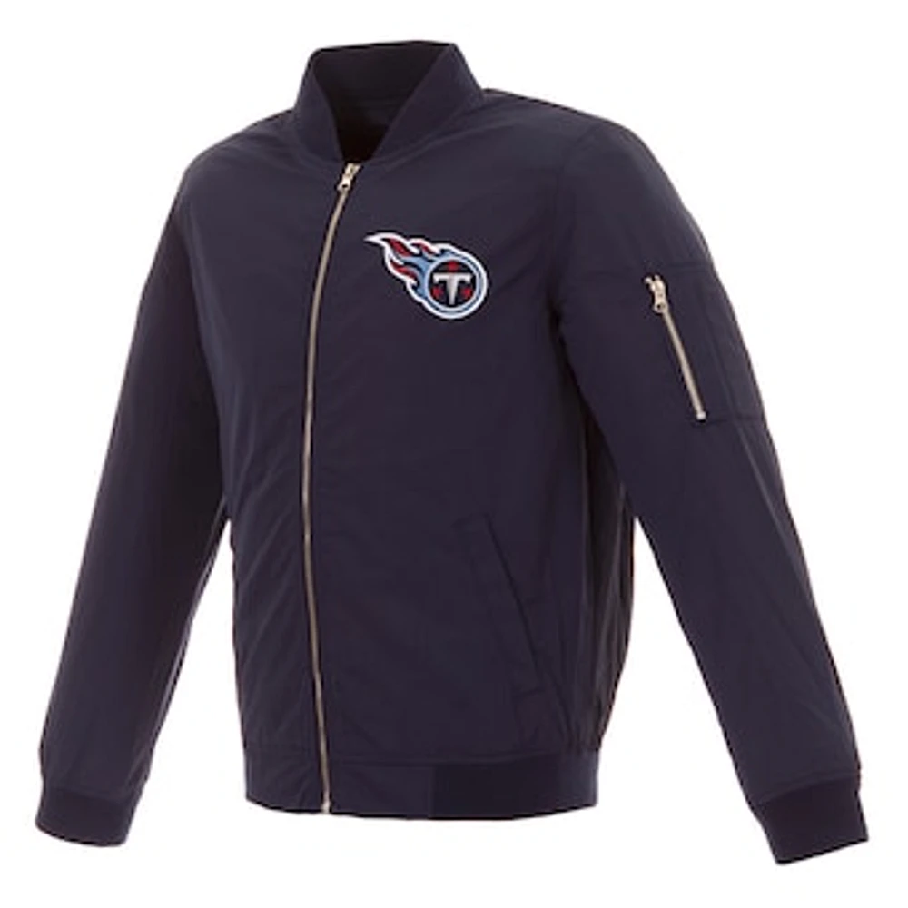 Men's NFL Pro Line by JH Design Navy Tennessee Titans Full-Zip Bomber Lightweight Jacket