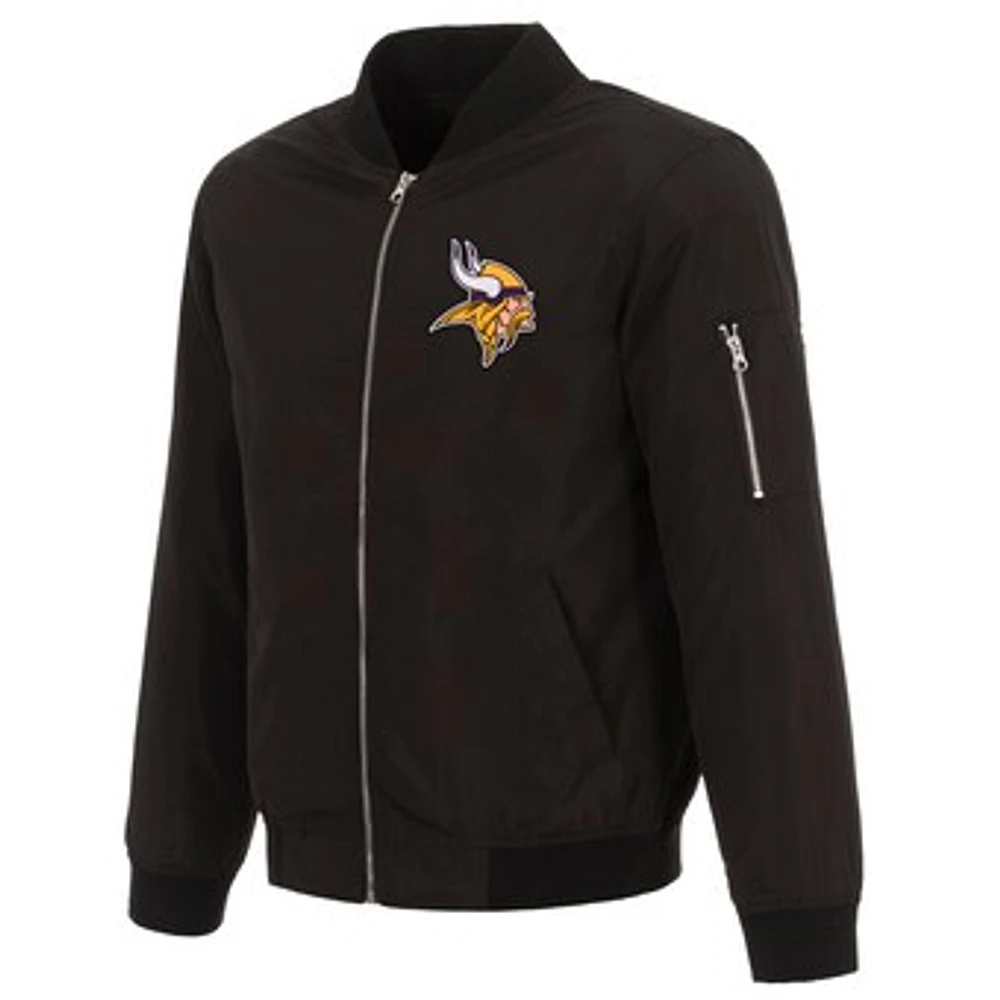 Men's NFL Pro Line by JH Design Black Minnesota Vikings Full-Zip Bomber Lightweight Jacket