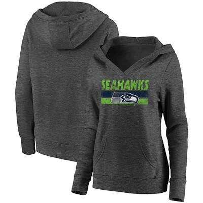 Women's Fanatics Heathered Charcoal Seattle Seahawks First String V-Neck Pullover Hoodie