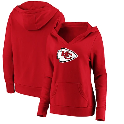 Women's Fanatics Red Kansas City Chiefs Primary Team Logo V-Neck Pullover Hoodie