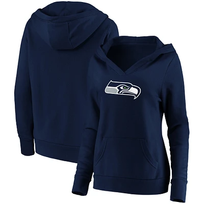 Women's Fanatics College Navy Seattle Seahawks Primary Team Logo V-Neck Pullover Hoodie
