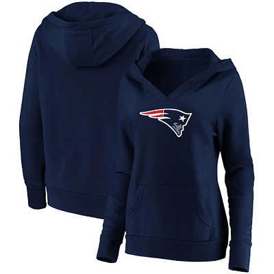 Women's Fanatics Navy New England Patriots Primary Team Logo V-Neck Pullover Hoodie