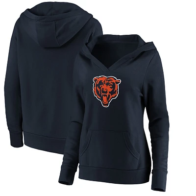 Women's Fanatics Navy Chicago Bears Primary Team Logo V-Neck Pullover Hoodie