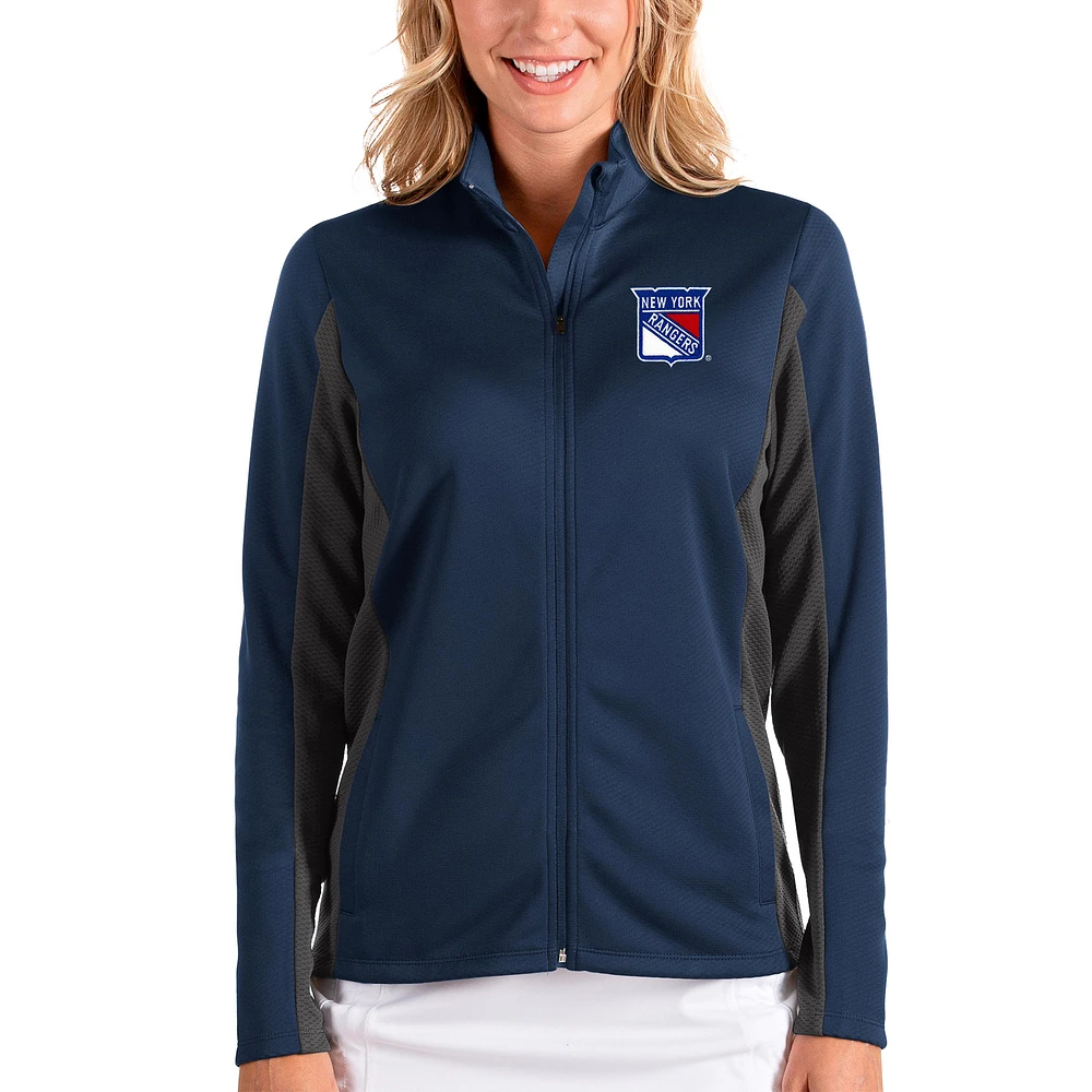 Women's Antigua Blue/Charcoal New York Rangers Passage Full-Zip Jacket