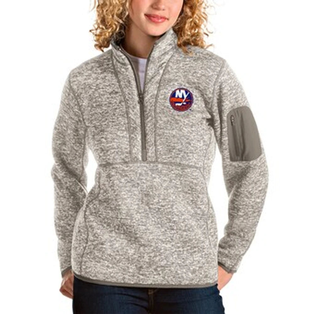 Women's Antigua Oatmeal New York Islanders Fortune Half-Zip Sweatshirt