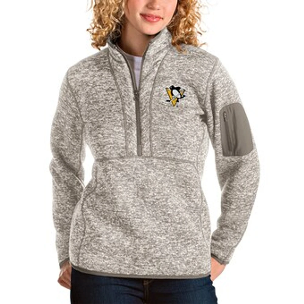 Women's Antigua Oatmeal Pittsburgh Penguins Fortune Half-Zip Sweatshirt