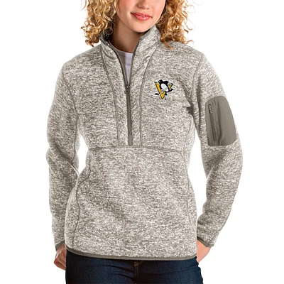 Women's Antigua Oatmeal Pittsburgh Penguins Fortune Half-Zip Sweatshirt