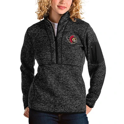 Women's Antigua Heather Black Ottawa Senators Fortune Half-Zip Sweatshirt