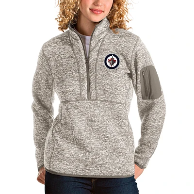 Women's Antigua Oatmeal Winnipeg Jets Fortune Half-Zip Sweatshirt