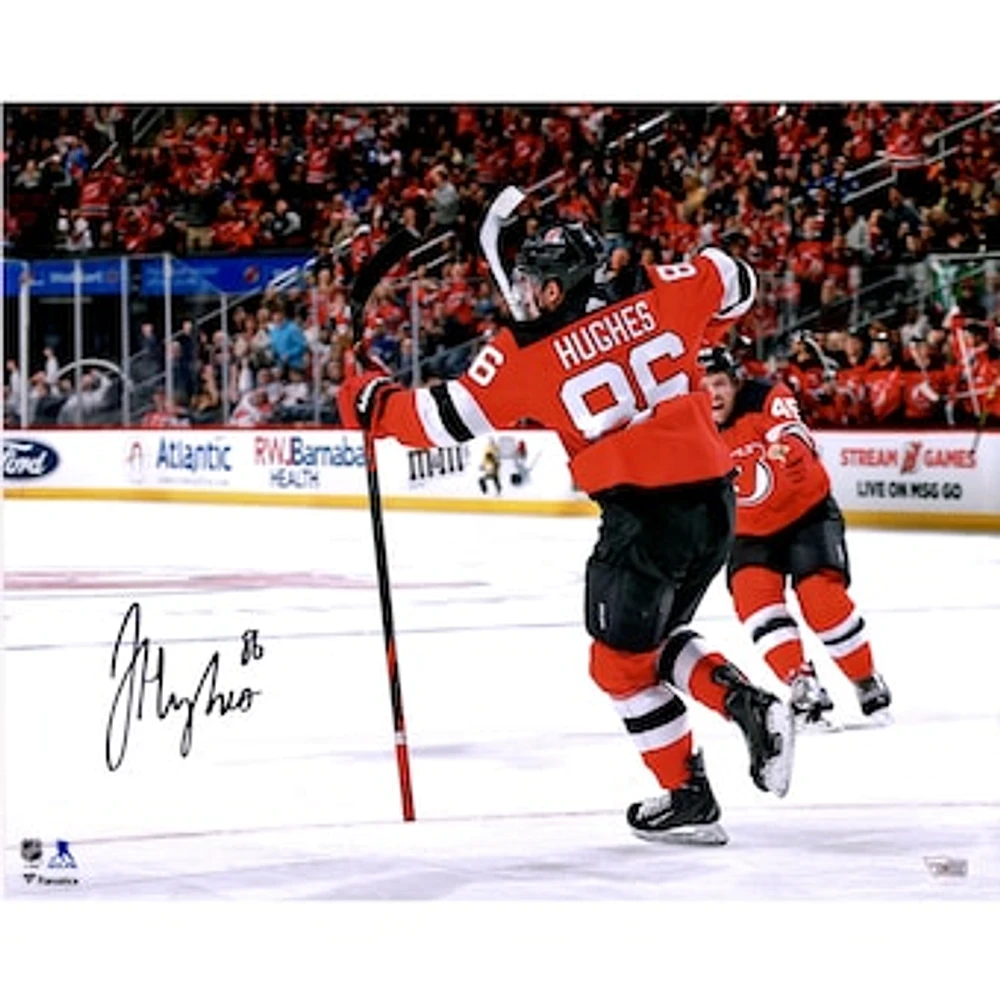 Jack Hughes New Jersey Devils Autographed 16" x 20" First NHL Goal Celebration Photograph