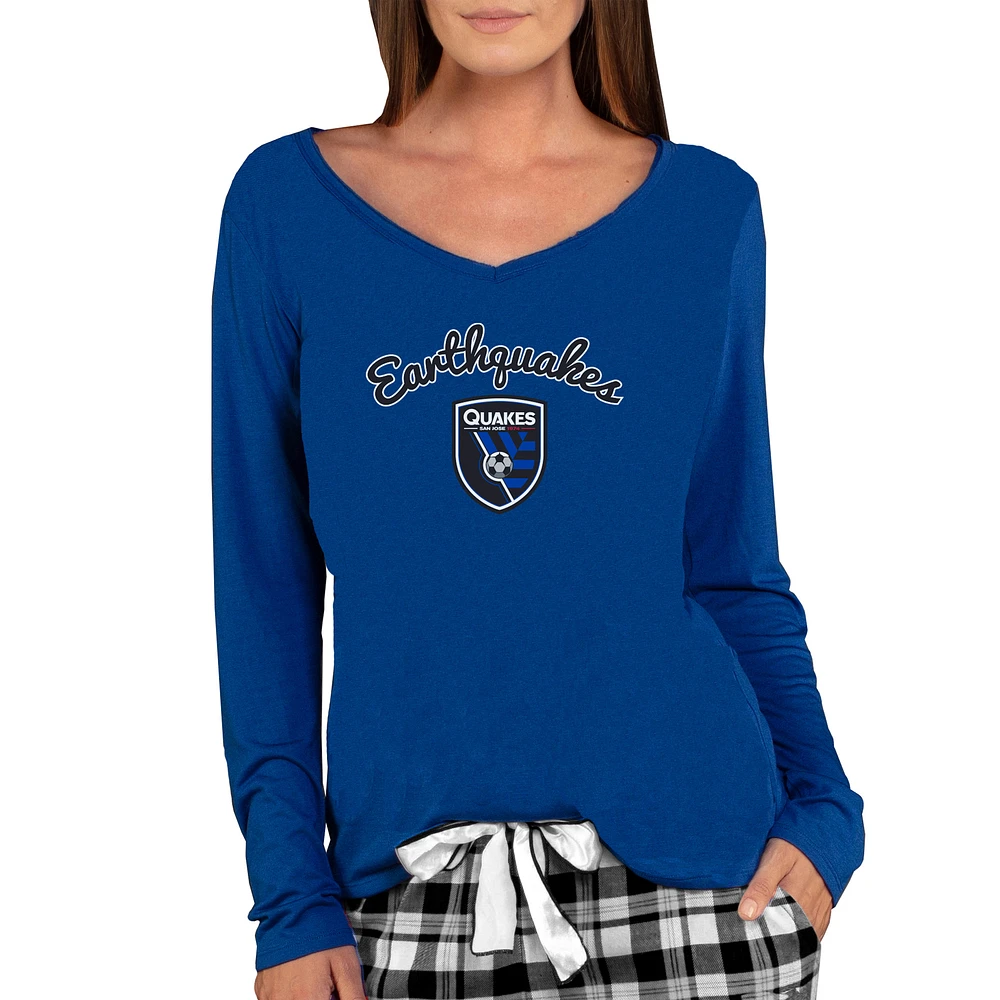 Women's Concepts Sport Royal San Jose Earthquakes Marathon Long Sleeve V-Neck Top