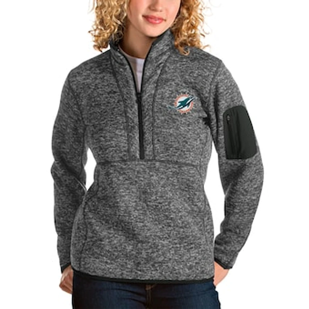 Women's Antigua Charcoal Miami Dolphins Fortune Half-Zip Pullover Jacket