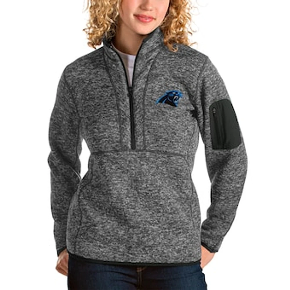 Women's Antigua Charcoal Carolina Panthers Fortune Half-Zip Pullover Jacket