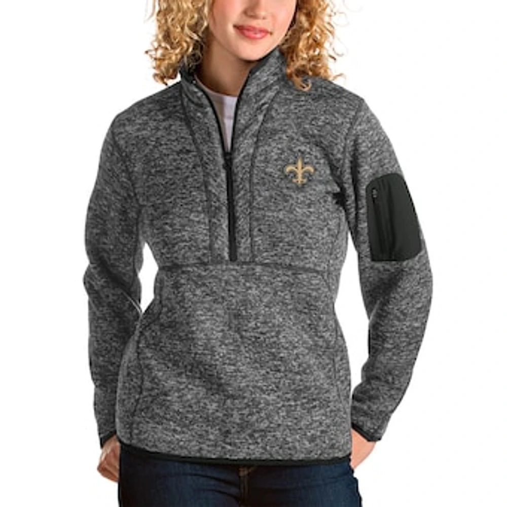 Women's Antigua Charcoal New Orleans Saints Fortune Half-Zip Pullover Jacket