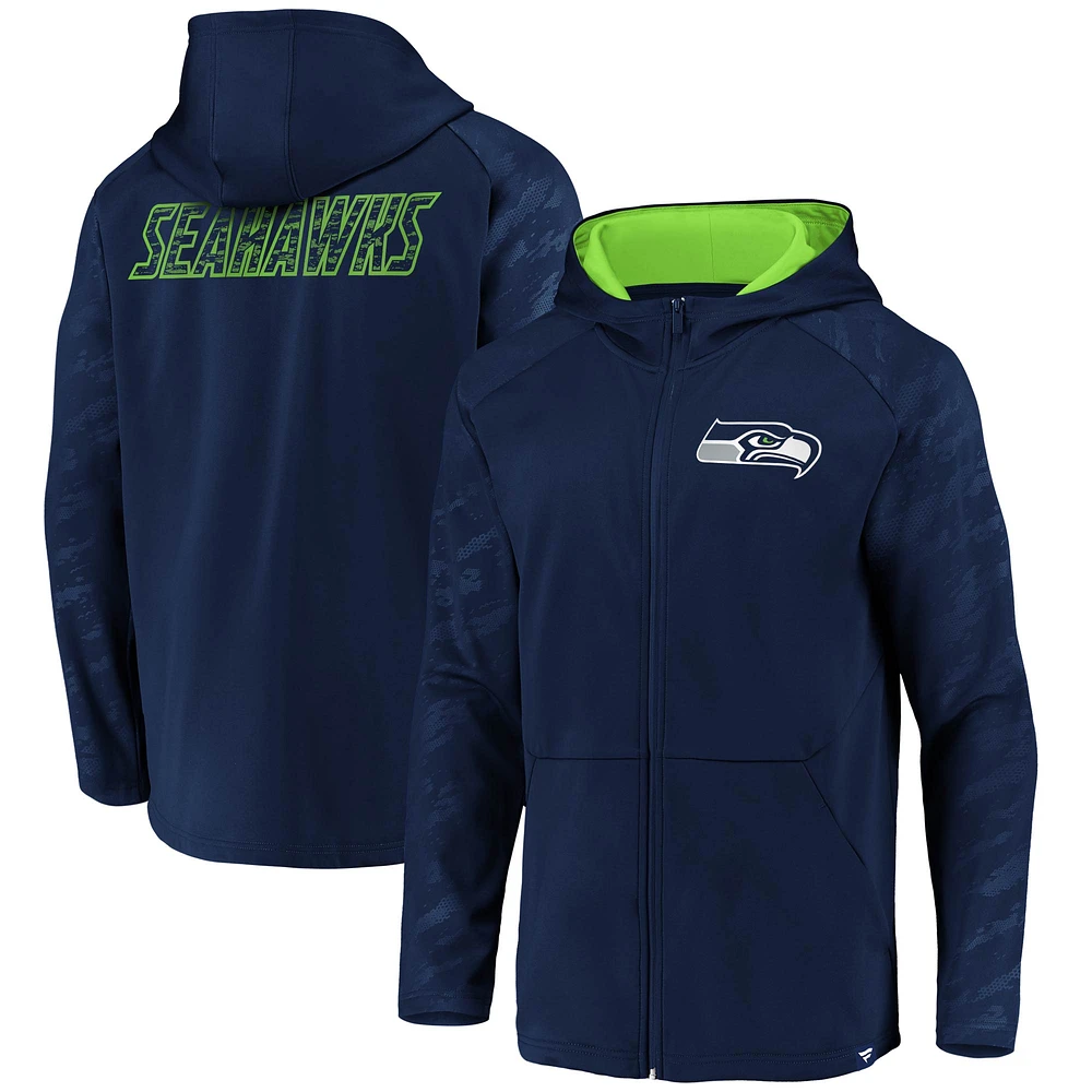 Men's Fanatics College Navy Seattle Seahawks Iconic Embossed Defender Full-Zip Hoodie