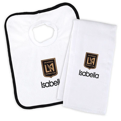 Infant White LAFC Personalized Bib and Burp Cloth Set