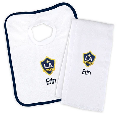 Infant White LA Galaxy Personalized Bib and Burp Cloth Set