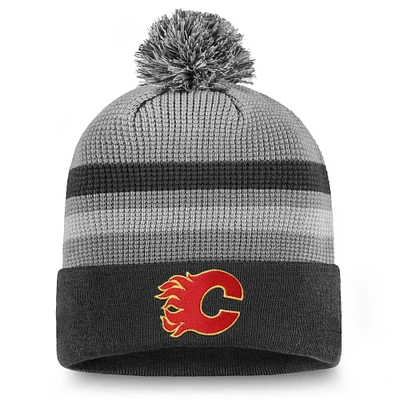 Men's Fanatics Gray Calgary Flames Authentic Pro Home Ice Cuffed Knit Hat with Pom