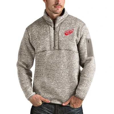 Men's Antigua Oatmeal Detroit Red Wings Fortune Half-Zip Pullover Jacket