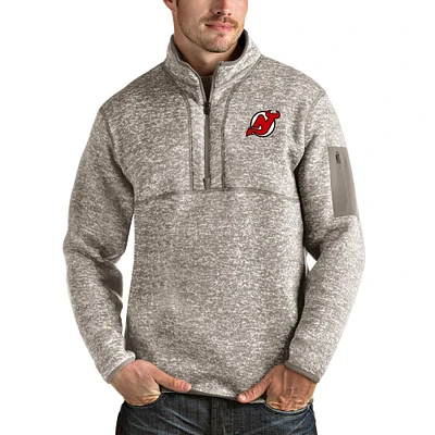Men's Antigua Oatmeal New Jersey Devils Fortune Half-Zip Pullover Jacket