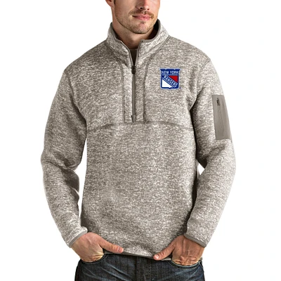 Men's Antigua Oatmeal New York Rangers Fortune Half-Zip Pullover Jacket