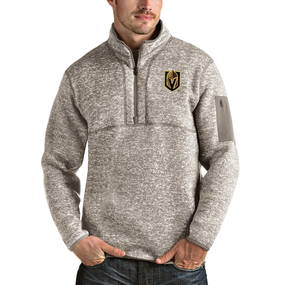 Men's Antigua Oatmeal Vegas Golden Knights Fortune Half-Zip Pullover Jacket