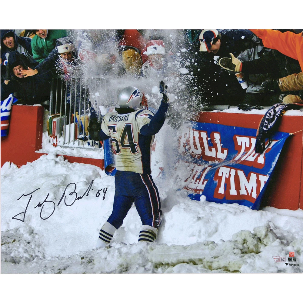 Tedy Bruschi New England Patriots Autographed 16" x 20" Snow Celebration Photograph