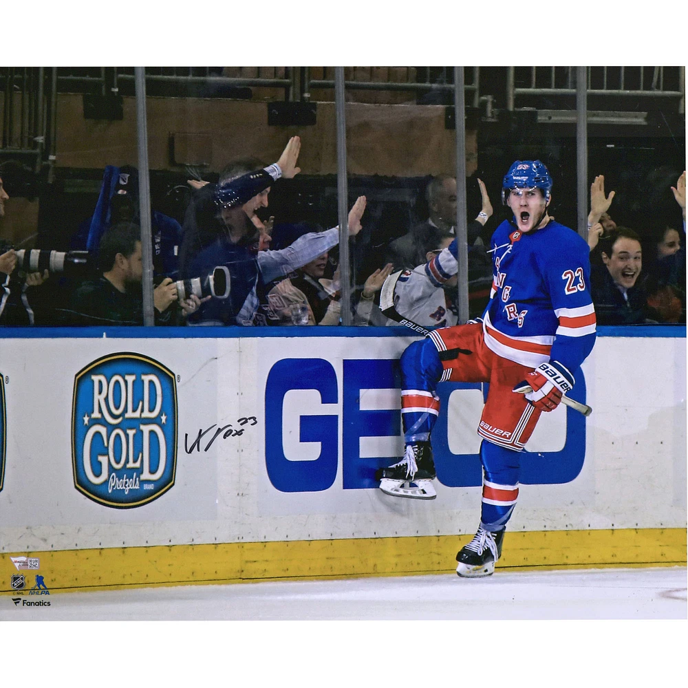 Adam Fox New York Rangers Autographed 16" x 20" Blue Jersey Goal Celebration Photograph