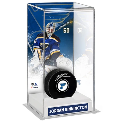 Jordan Binnington St. Louis Blues Autographed Puck with Deluxe Tall Hockey Puck Case