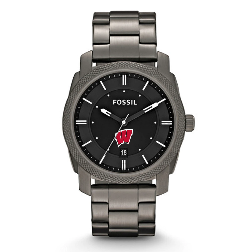 Fossil Wisconsin Badgers Machine Smoke Stainless Steel Watch