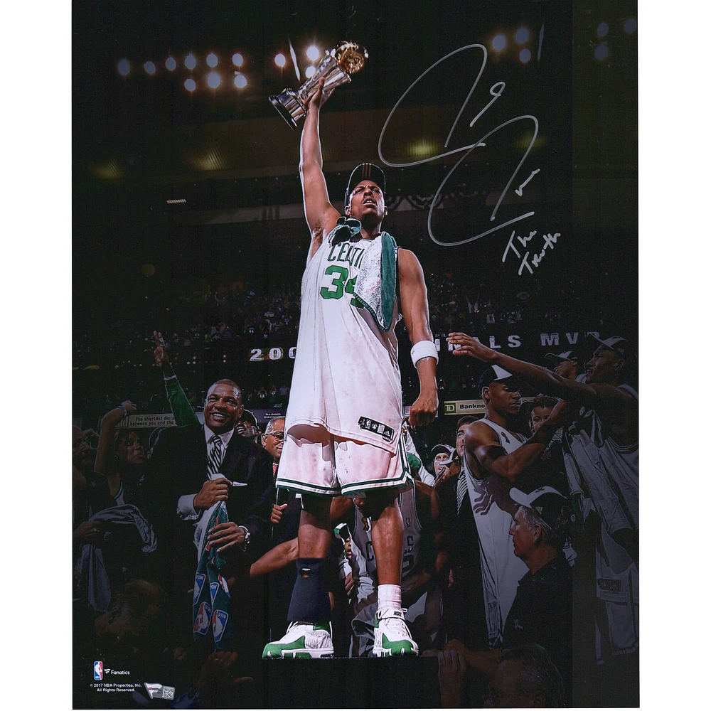 Paul Pierce Boston Celtics Autographed 16" x 20" Holding Trophy Photograph with "The Truth" Inscription