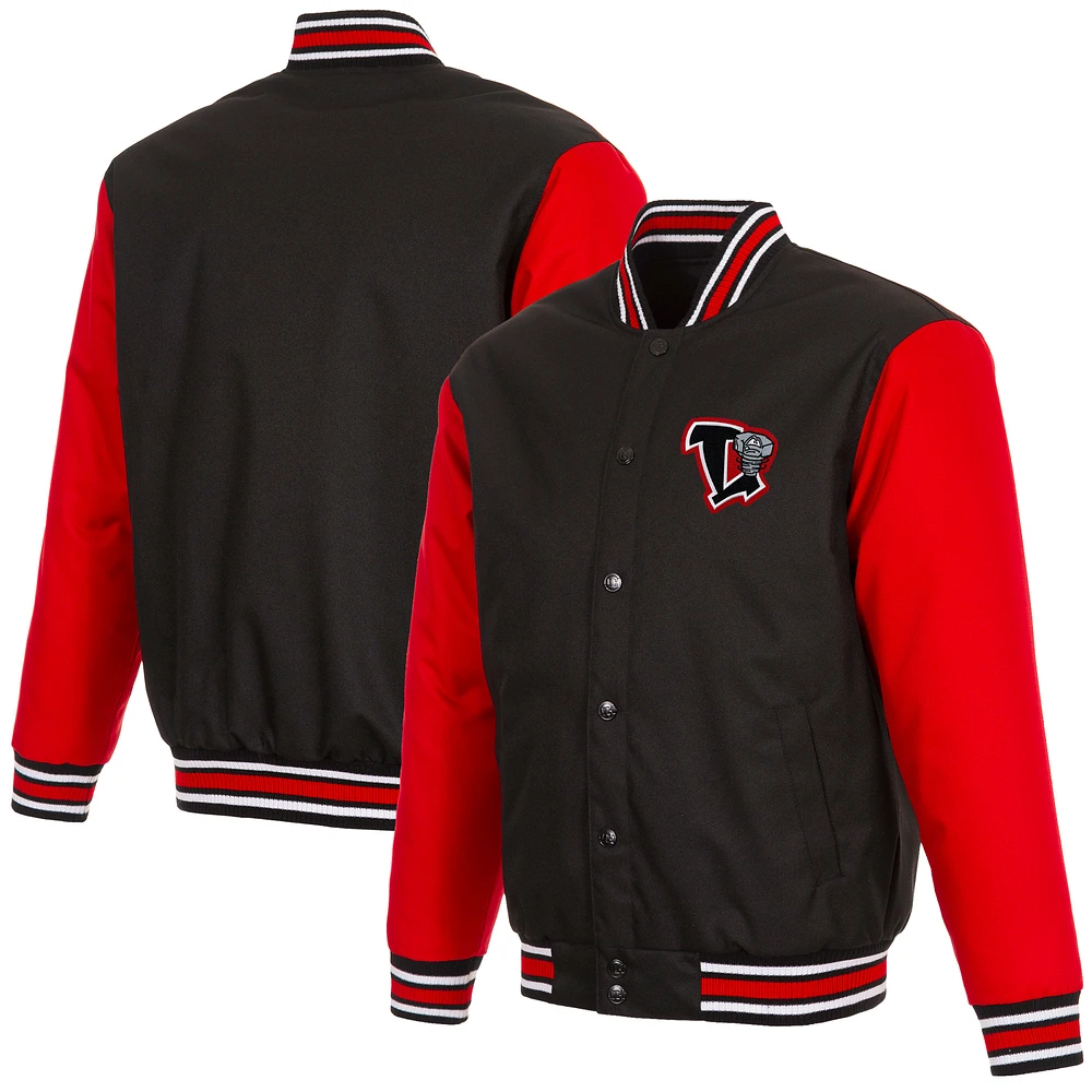 Men's JH Design Black/Red Lansing Lugnuts Poly-Twill Full-Snap Jacket