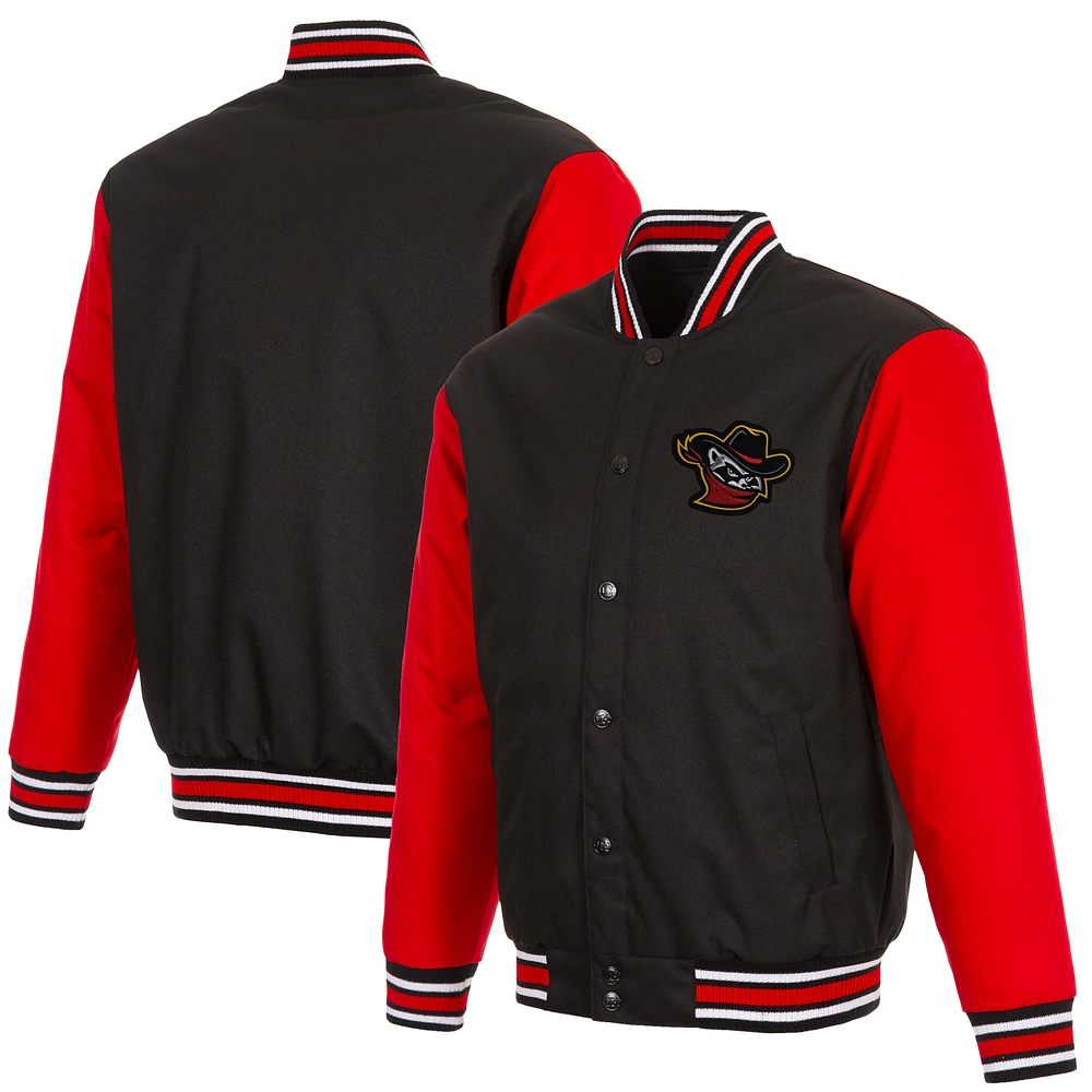 Men's JH Design Black/Red Quad Cities River Bandits Poly-Twill Full-Snap Jacket