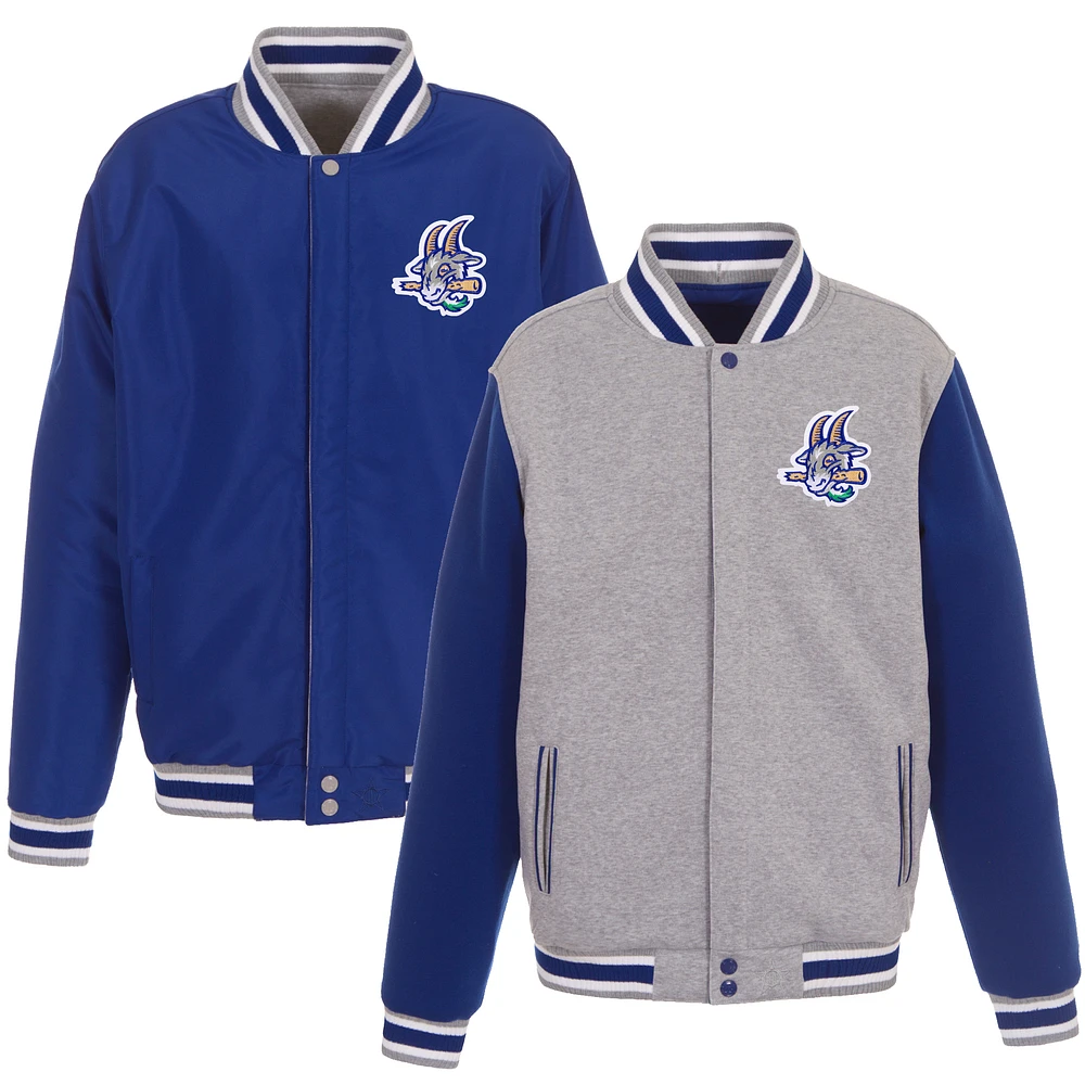 Men's JH Design Gray/Royal Hartford Yard Goats Embroidered Logo Reversible Fleece Full-Snap Jacket