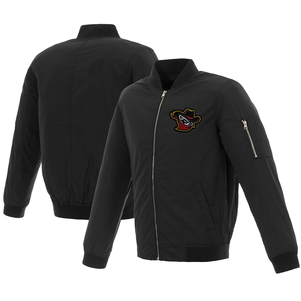 Men's JH Design Black Quad Cities River Bandits Embroidered Logo Full-Zip Nylon Bomber Jacket