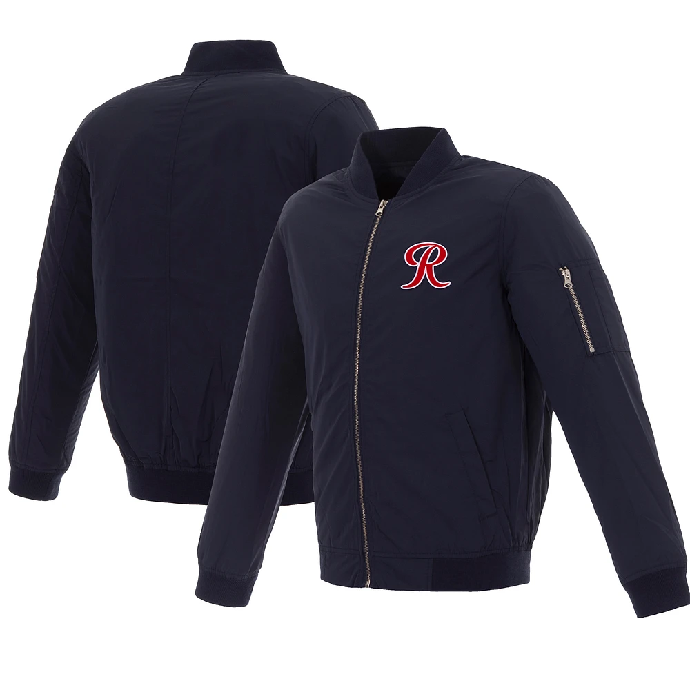 Men's JH Design Navy Tacoma Rainiers Embroidered Logo Full-Zip Nylon Bomber Jacket
