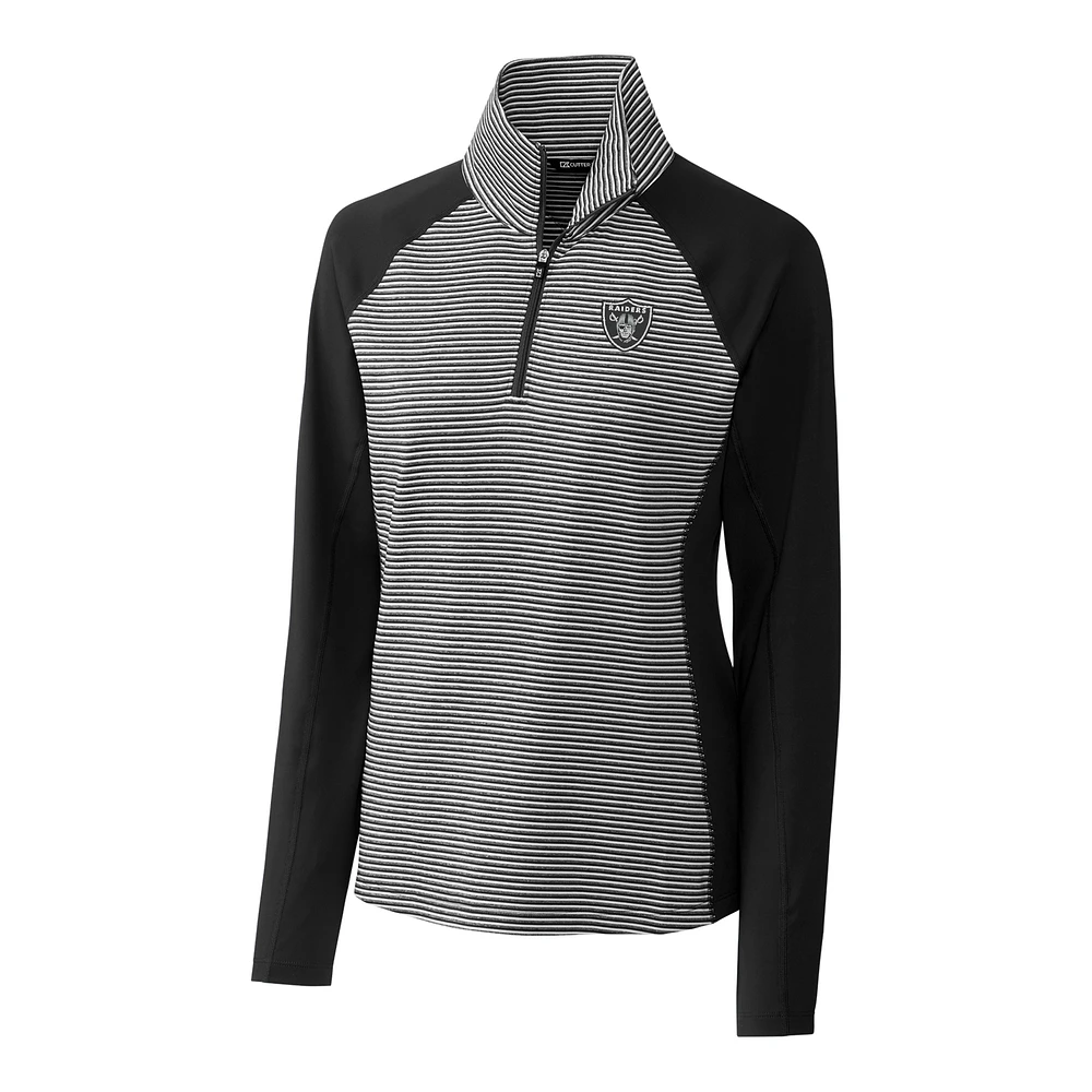 Women's Cutter & Buck Black Las Vegas Raiders Forge Tonal Stripe Half-Zip Pullover Jacket