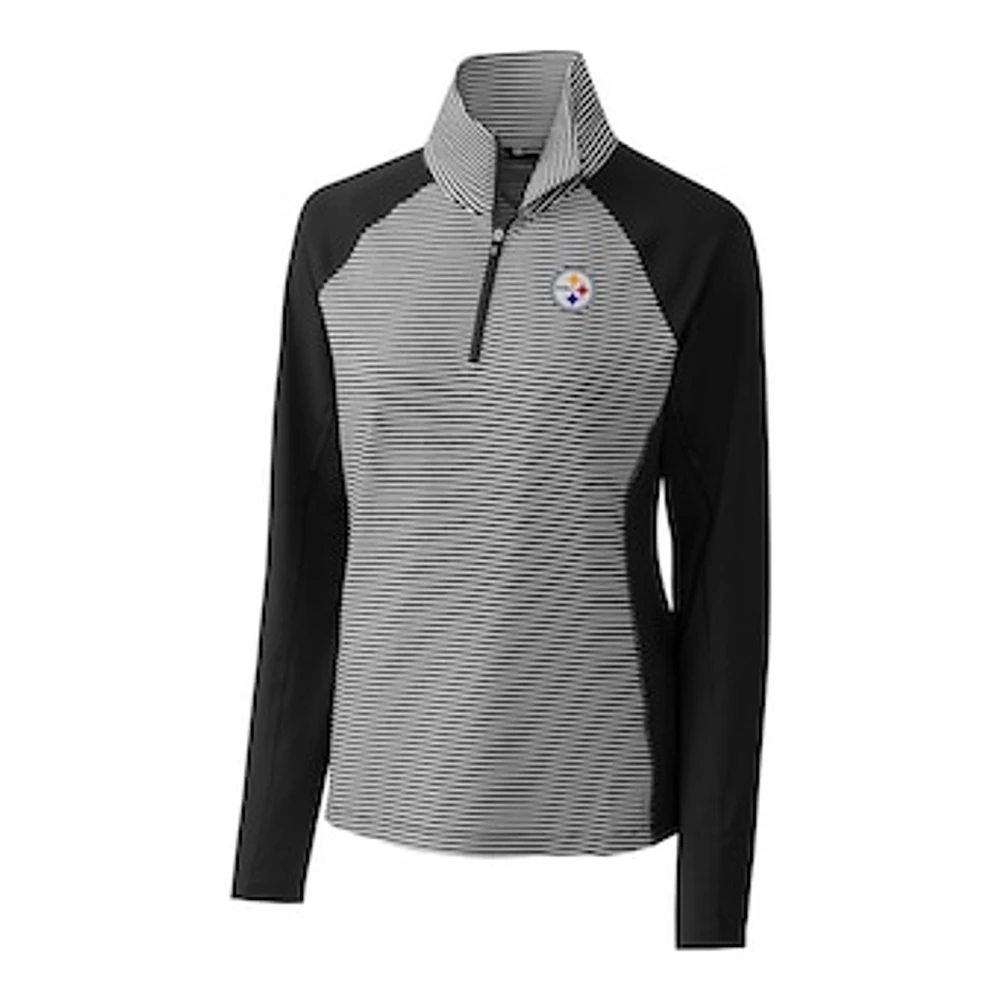 Women's Cutter & Buck Black Pittsburgh Steelers Forge Tonal Stripe Half-Zip Pullover Jacket