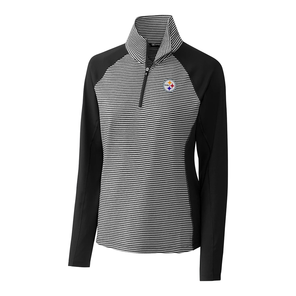 Women's Cutter & Buck Black Pittsburgh Steelers Forge Tonal Stripe Half-Zip Pullover Jacket