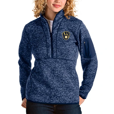 Women's Antigua Heather Navy Milwaukee Brewers Fortune Half-Zip Pullover Jacket