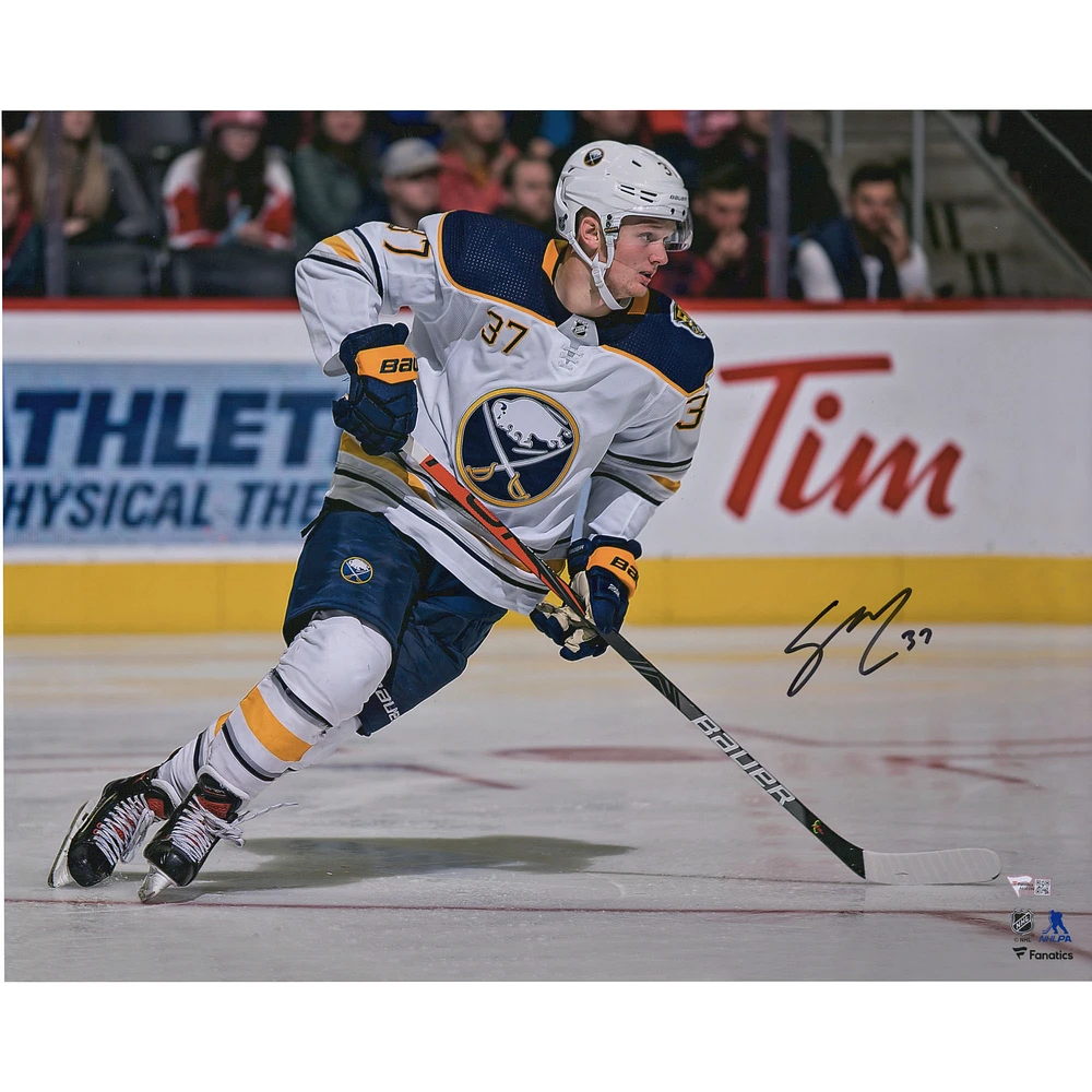 Casey Mittelstadt Buffalo Sabres Autographed 16" x 20" White Jersey Skating Photograph