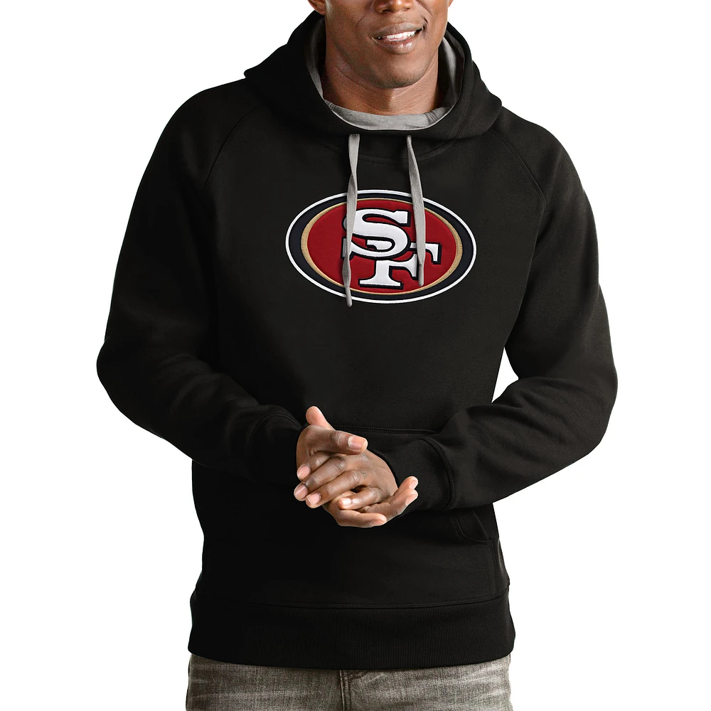 Men's Antigua Black San Francisco 49ers Victory Pullover Hoodie