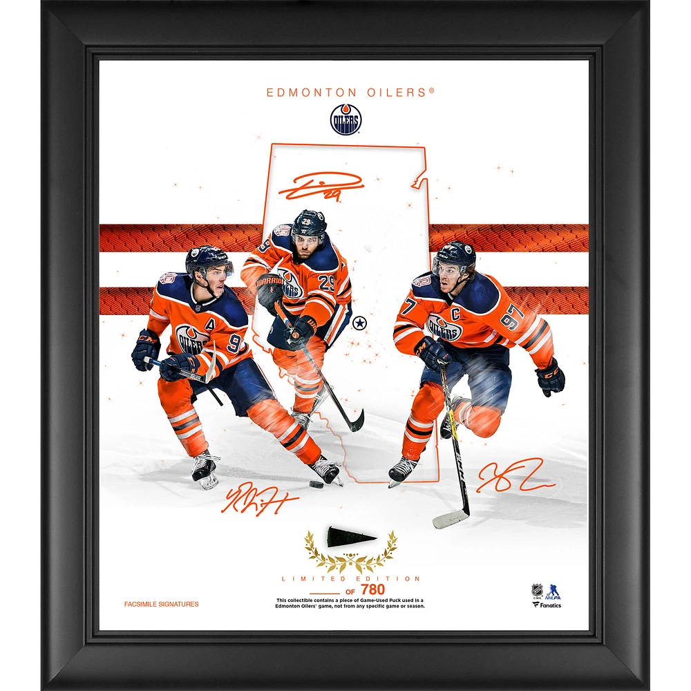 Edmonton Oilers Framed 15" x 17" Franchise Foundations Collage with a Piece of Game Used Puck - Limited Edition of 780