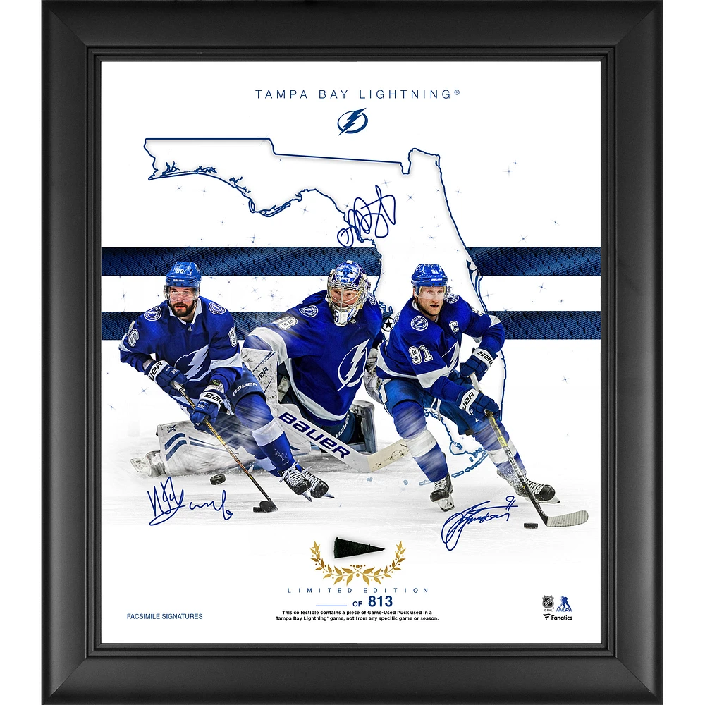 Tampa Bay Lightning Framed 15" x 17" Franchise Foundations Collage with a Piece of Game Used Puck - Limited Edition of 813