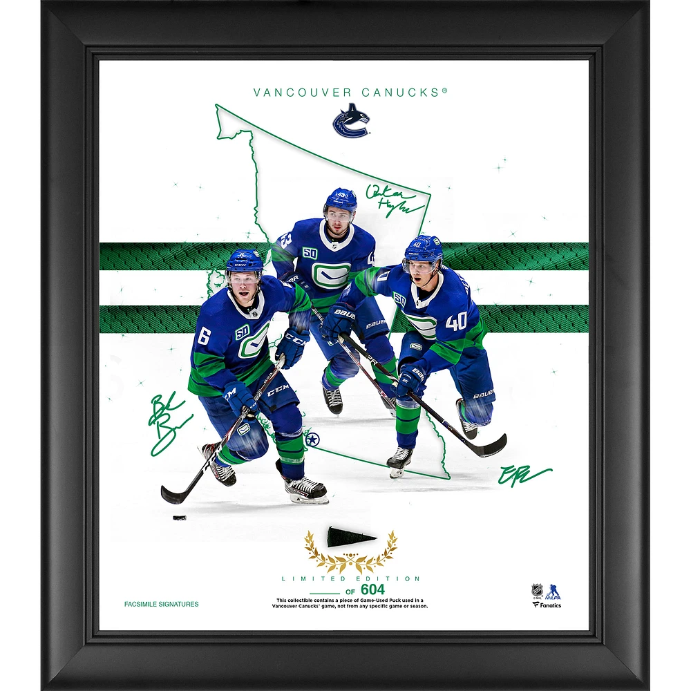 Vancouver Canucks Framed 15" x 17" Franchise Foundations Collage with a Piece of Game Used Puck - Limited Edition of 604